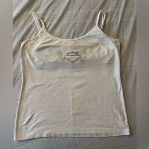 Harley Davidson white cami tank top with built in bra and adjustable straps. XL